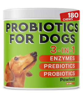 PAWFECTCHEW Probiotics for Dogs - Chewable Probiotics Chews + Digestive Enzymes - Relieves Diarrhea, Gas, Constipation - Improve Digestion, Prevent Coprophagia - Made in USA