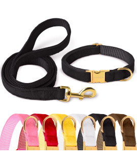 GAMUDA Velvet Dog Collar and Leash, Super Soft and Smooth, Heavy Duty Gold Buckle, Comfortable and Easy to Clean, Adjustable Collar for Dog (XS, Black)
