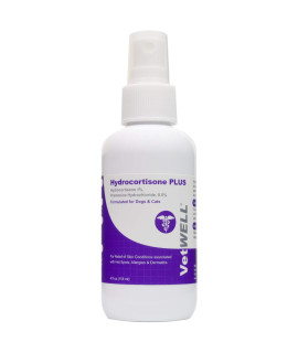 VetWELL Hydrocortisone Spray for Dogs & Cats - Itchy Skin Relief from Hot Spots, Bites, Scrapes, Irritated Skin, & Dermatitis - 4 oz Anti Itch Spray with Pramoxine