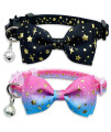 Pohshido 2 Pack Cat Collar with Bow Tie and Bell, Kitty Kitten Starshine Collar Breakaway Collar for Males Females Boys and Girls Cats (Rainbow+Black)