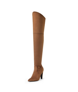 DREAM PAIRS Womens Dob214 Thigh High Boots Suede Over The Knee Heels Long Sexy Pointed Toe Boots, Brown Suede, Size 10