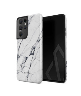 BURgA Phone case compatible with Samsung galaxy S21 Ultra - Hybrid 2-Layer Hard Shell + Silicone Protective case -Satin White Marble - Scratch-Resistant Shockproof cover
