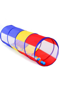 PigPigPen Kids Tunnel for Toddlers ,Pop Up Play Tunnel Tent for Babies or Dogs, Indoor Outdoor Toys for Kids Backyard Playset (Red,Yellow,Blue Play Tent with mesh)