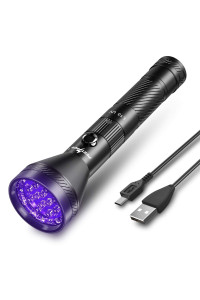 PEETPEN Black Light Flashlight USB Rechargeable 395nm UV LED Blacklight Ultraviolet Waterproof Flashlights Detector for Pets Dog Urine and Stains with Battery
