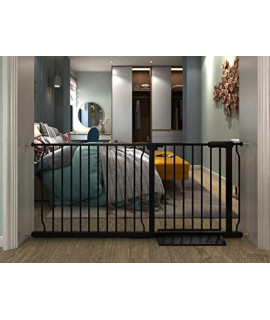 COSEND Extra Wide Baby Gate Extra Tall Tension Indoor Safety Gates Black Metal Large Pressure Mount Pet Gate Walk Through Safety Dog Gate for The House Doorways Stairs (57.48-62.2/146-158CM, Black)