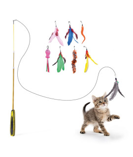 FurDreams cat Wand Interactive cat Toy Retractable cat Wand Toys for Indoor cats cat Feather Wand Fishing Rod cat Toy w 8 colourful Bird Feathers & 2 Extra Hooks for Fun Play, Exercise, Activity