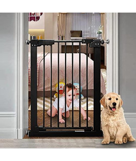 COSEND Narrow Walk Through Baby Gate 24.02-29.13 Inch Wide Auto Close Tension Black Metal Child Pet Indoor Safety Gates Pressure Mounted for Stairs& Doorways (24.02-29.13/61-74CM, Black)