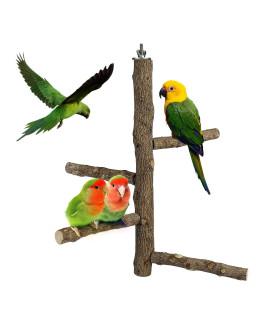 Filhome Bird Perch Stand Toy, Natural Wood Parrot Perch Bird Cage Branch Perch Accessories for Parakeets Cockatiels Conures Macaws Finches Love Birds(L: 13.8 Length)