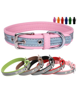 Cute Reflective Dog Cat Collar with Name Tag Microfiber Adjustable Puppy Kitten Dog Collars for Small Medium Large Female Male Girl Boy Cats Dogs Pink XS