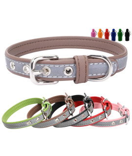 Cute Reflective Dog Cat Collar with Name Tag Microfiber Adjustable Puppy Kitten Dog Collars for Small Medium Large Female Male Girl Boy Cats Dogs Brown XS