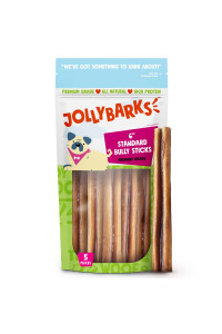 Jolly Barks 6 Inch Bully Sticks for Small Dogs Long Lasting Pizzle Sticks for Dogs All Natural and Single Ingredient Dog Treat (5 Ct)
