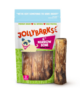 Jolly Barks Marrow Bones for Dogs 6-Inch Premium Natural Single Ingredient Odor Free Large - Grass Fed, Non-GMO Long Lasting , Dog Bones for Medium Dogs (3-Pack)