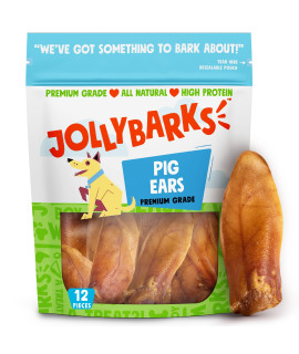 Jolly Barks Half Pig Ears for Dogs 6-Inch Premium Natural Single Ingredient Dog Pig Ears - Grass Fed, Non-GMO Pigs Ears Dog Treats - 6 Pig Ears for Puppies, Dog Chew Pig Ears (12-Pack)