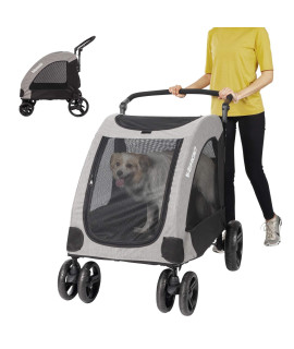 Vergo Dog Stroller Pet Jogger Wagon Foldable Cart with 4 Wheels, Adjustable Handle, Zipper Entry, Mesh Skylight Pet Stroller for Small to Large Dogs and Other Pet Travel (Grey)
