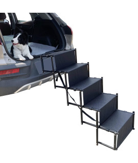 YEP HHO 5 Steps Upgraded Folding Pet Stairs Ramp Lightweight Portable Dog Cat Ladder with Waterproof Surface Great for Cars Trucks SUVs (Black-New)