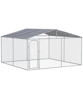 PawHut Dog Kennel Outdoor with Waterproof Canopy, Dog Run with Galvanized Chain Link, Secure Lock, for Backyard and Patio, 13' x 13' x 7.5'