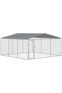 PawHut Dog Kennel Outdoor with Waterproof Canopy, Dog Run with Galvanized Chain Link, Secure Lock, for Backyard and Patio, 15' x 15' x 7.5'