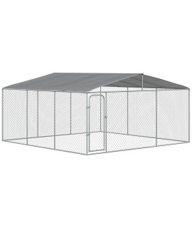 PawHut Dog Kennel Outdoor with Waterproof Canopy, Dog Run with Galvanized Chain Link, Secure Lock, for Backyard and Patio, 15' x 15' x 7.5'