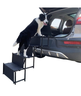 YEP HHO 4 Steps Upgraded Folding Pet Stairs Ramp Lightweight Portable Cat Dog Ladder with Waterproof Surface Great for Cars Trucks SUVs (Black-New)