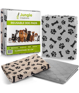 JUNGLE CREATIONS Washable Pee Pads for Dogs (3-Pack) Reusable Waterproof Potty Training Mats for Puppy Playpen, Whelping Box, Crate Liner for Small, Medium, Large, and XL Pets (30 x 36)