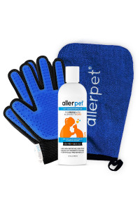 Allerpet Cat Dander Remover w/Free Pair of Grooming Gloves and Mitt - Effective Cat Dander Reduction, Anti Allergen Solution Made in USA - (12oz)