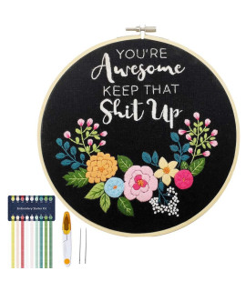 cooliya Youre Awesome Keep That Up - Embroidery Kit for Beginners, Embroidery Starter Kit craft Kit cross Stitch Kit - Birthday gift for Women, Best Friend, Daughter, Mom, coworker (Black)