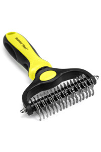 Maxpower Planet Pet grooming Brush - Double Sided Shedding and Dematting Undercoat Rake for Dogs, cats - Extra Wide Dog grooming Brush, Dog Brush for Shedding, cat Brush, Dog Brush, Pet comb, Yellow