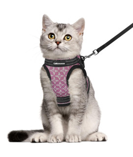 CatRomance Cat Harness and Leash Set Escape Proof for Walking, Safe Adjustable Small Large Kitten Vest with Reflective Strip for Kitty, Easy Control Comfortable Soft Outdoor Harnesses, Pink, Large