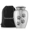 Reminded Pet cremation Urns for Dog and cat Ashes, Memorial Paw Print Urn - Small Up to 35 Pounds Silver