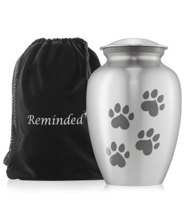 Reminded Pet cremation Urns for Dog and cat Ashes, Memorial Paw Print Urn - Small Up to 35 Pounds Silver