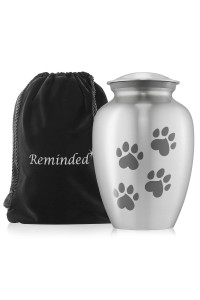 Reminded Pet cremation Urns for Dog and cat Ashes, Memorial Paw Print Urn - Medium Up to 70 Pounds Silver