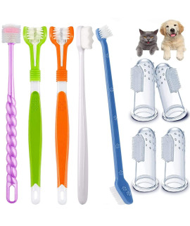 AZOFFYIU Dog Toothbrush Set, Triple Head Dog Toothbrushes, Double Head Toothbrush,Finger Rubber Toothbrushes,Multi-Angle Dental Cleaning Brushes for Dog Cat Oral Dental Health