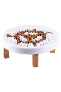 Pet Food Bowls:Cat Slow Feeder Bowl Dog Ceramic Plate with Wood Stand (Large 8.5inch)