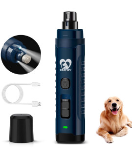 Casfuy Dog Nail Grinder with 2 LED Light for Large Medium Small Dogs - 3X More Powerful 2-Speed Electric Pet Nail Trimmer Rechargeable Quiet Painless Paws Grooming & Smoothing Tool (Dark Blue)