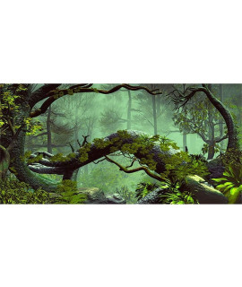 AWERT 36x20 inches Foggy Forest Terrarium Background Stone Green Tree Tropical Reptile Habitat Background Rainforest Aquarium Background Durable Polyester Background