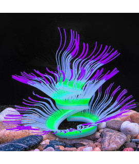 Bluecoco Soft Silica Gel Moves Naturally with Water Flow, Aquarium Decorations Glow in The Dark, Glowing Coral Ornaments for Fish Tank Decorations (Purple, Anemone)
