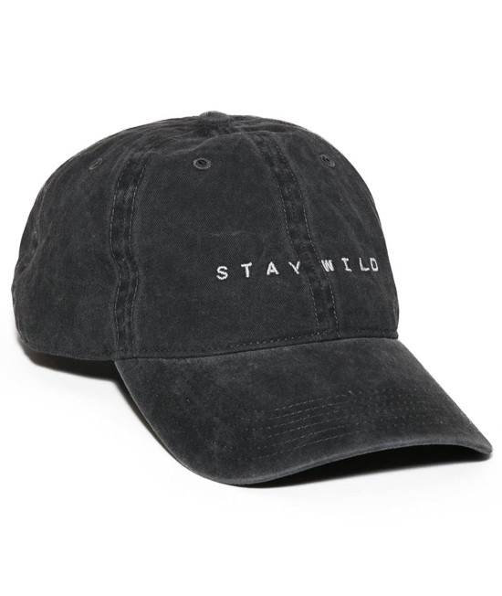 Atticus Poetry Hat, Stay Wild Dad Hat, WomenAs Baseball Hat, Vintage Washed cap Unisex Fit, Embroidered Black Pigment-Dyed Brushed cotton, Adjustable One Size (Stay Wild)