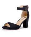 IDIFU Womens candie-MI Peep Toe Low Block Heels Sandals Ankle Strap comfy chunky Wedding Dress Shoes (Black Nubuck, 11 M US)