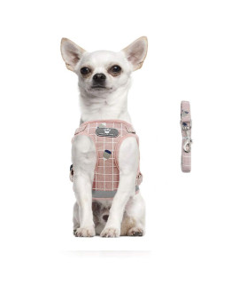 FEimaX Soft Mesh Dog Harness and Leash Set for Walking, No Pull Adjustable Reflective Puppy Step-in Vest Harness for Puppy Small Medium Dogs & Cats (M (Chest 13.7-15.7''/35-40CM), Plaid Pink)