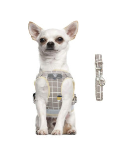 FEimaX Soft Mesh Dog Harness and Leash Set for Walking, No Pull Adjustable Reflective Puppy Step-in Vest Harness for Puppy Small Medium Dogs & Cats (L (Chest 16.1-18.1''/41-46CM), Plaid Khaki)