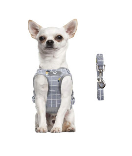 FEimaX Soft Mesh Dog Harness and Leash Set for Walking, No Pull Adjustable Reflective Puppy Step-in Vest Harness for Puppy Small Medium Dogs & Cats (L (Chest 16.1-18.1''/41-46CM), Plaid Grey)
