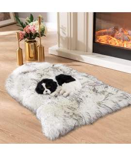 Asrug Soft Faux Fur Pet Mat Plush and Fluffy Ultra Cozy Pet Throw Rug for Dogs Cats, Luxury Soft Faux Sheepskin Chair Cover Seat Pad Shag Fur Area Rugs for Bedroom, 24 by 36 inches (Black&White)