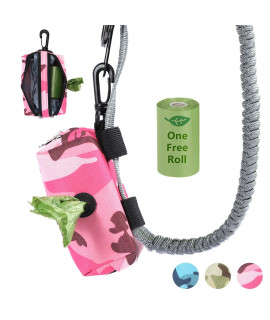 Poop Bag Holder Pink - Dog Poop Bag Dispenser for Leash - Dog Waste Bag Holder Leash attachment Protable,2 Lock Zipper with 2 Pockets,Large Capacity,600D Durable Fabric,Doggy Poop Bags Holder,Camo