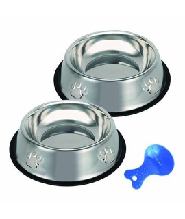 Stainless Steel Cat Bowl, 2 Pack Metal Dog Bowls for Food and Water, Non-Slip Pet Feeding Dish Bowl with Rubber Base for Indoor Cats Small Dogs