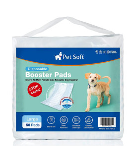 Pet Soft Dog Diaper Liners - Disposable Dog Diaper Booster Pads for Male & Female Dogs fit Most Dog Wraps and Belly Bands Up-Graded (Blue, L-50ct)