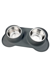 AsFrost Dog Food Bowls Stainless Steel Dog Food & Water Bowls, Dog Dishes Set with No Spill No Slip Silicone Mat, Feeder Bowls for Small Medium Large Size Dogs Cats Puppy and Pets, Grey, 24oz-54oz