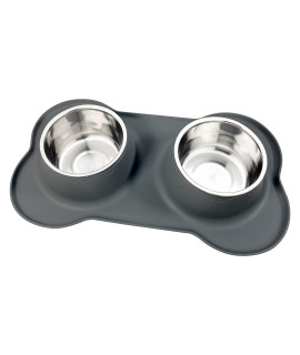 AsFrost Dog Food Bowls Stainless Steel Dog Food & Water Bowls, Dog Dishes Set with No Spill No Slip Silicone Mat, Feeder Bowls for Small Medium Large Size Dogs Cats Puppy and Pets, Grey, 24oz-54oz