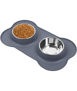 AsFrost Dog Food Bowls Stainless Steel Dog Food & Water Bowls, Dog Dishes Set with No Spill No Slip Silicone Mat, Feeding Bowls for Small Medium Large Size Dogs Cat Puppy Pet Bowls, Grey, 12oz, 1 Cup