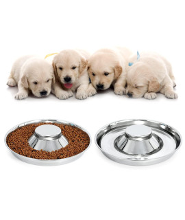 2 Pieces Puppies Kittens Stainless Steel Bowls, Whelping Weaning Dishes for litters, Dogs Cats Stainless Feeding Pans, Durable Stainless Steel Dogs Bowls, Medium Size