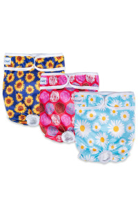 Pet Soft Washable Female Diapers (3 Pack) - Female Dog Diapers, Comfort Reusable Doggy Diapers for Girl Dog in Period Heat (Flower, M)